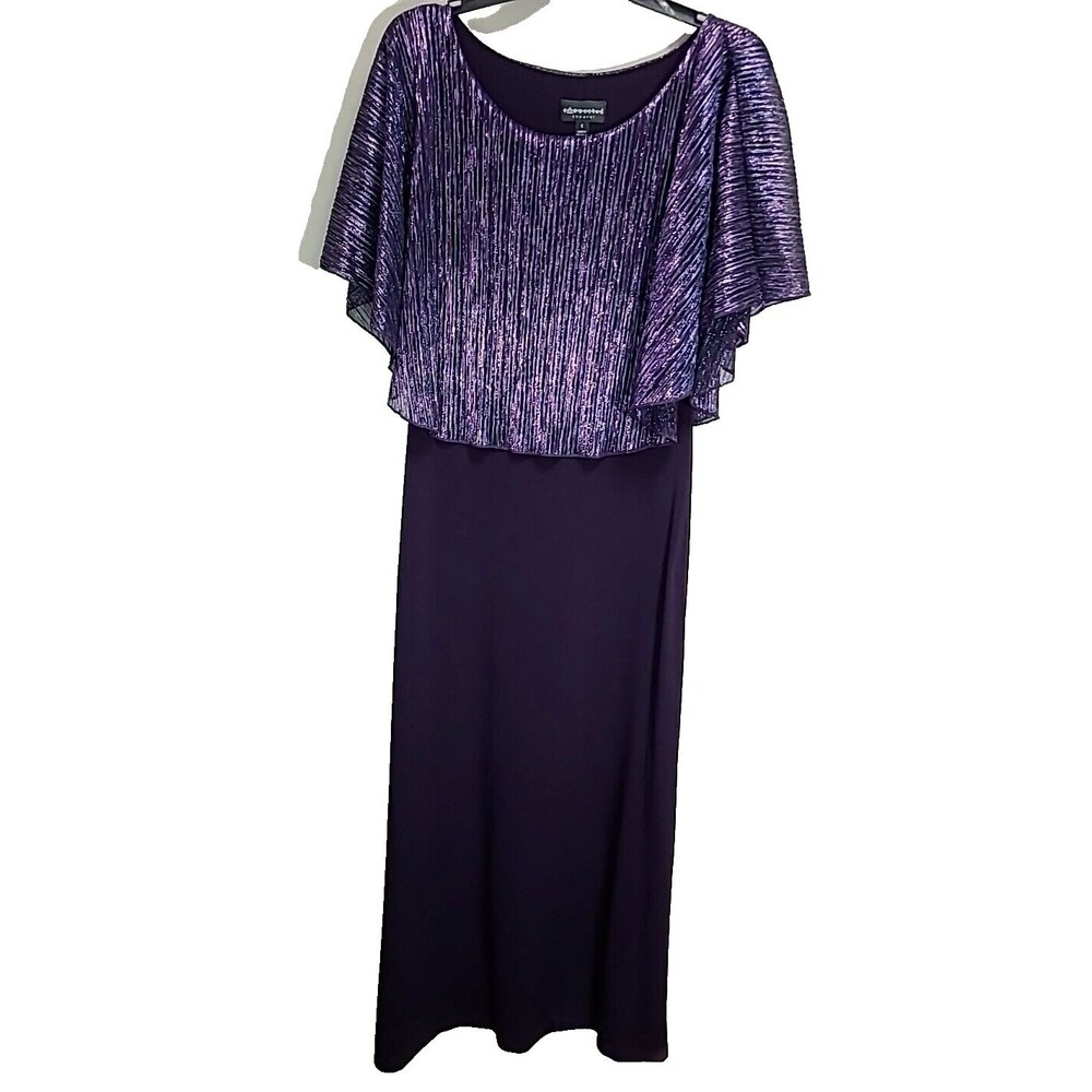 Purple Floor Length Dress w/Metallic contrast top Size 6 Mother of bride/groom